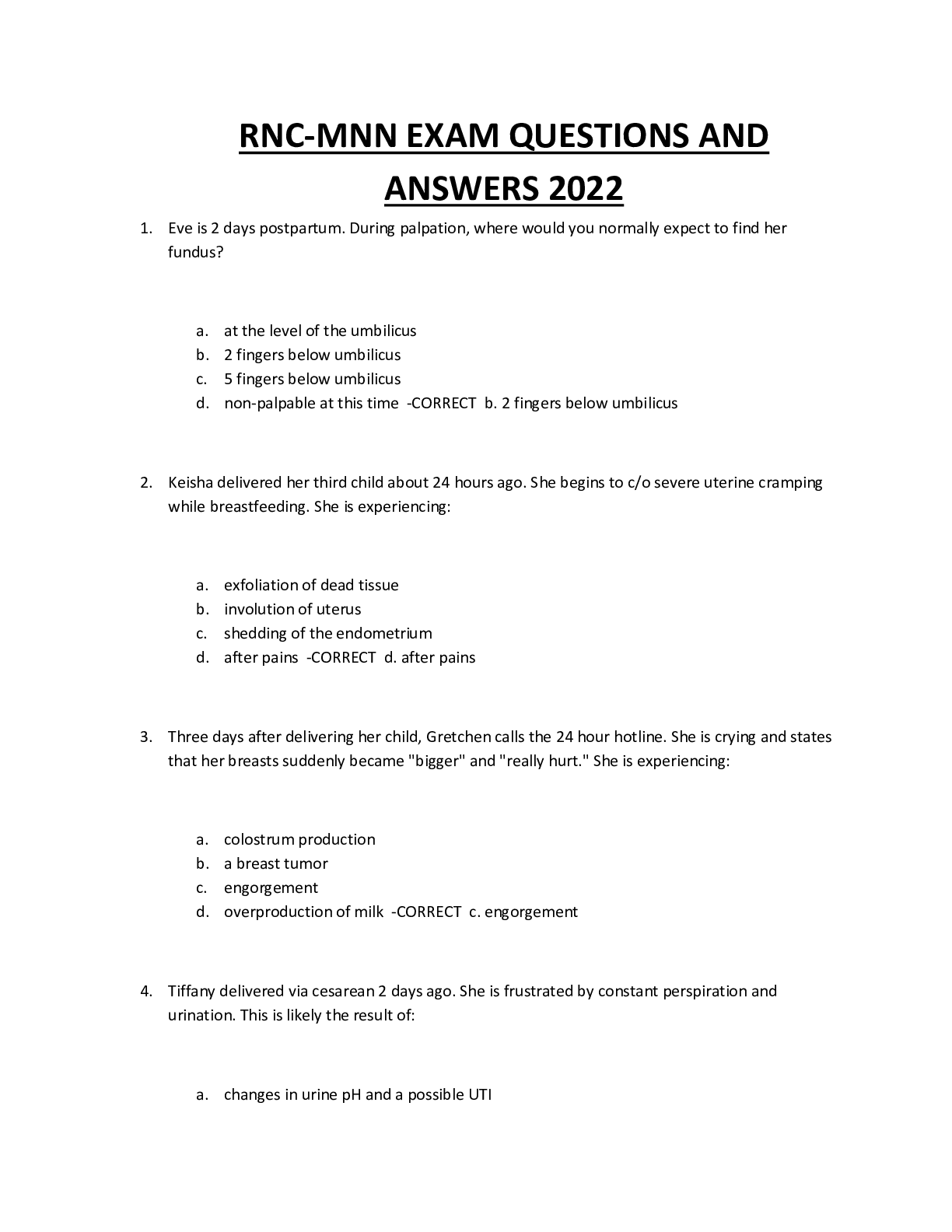 Preview image for NURS 513 RNC-MNN EXAM QUESTIONS AND ANSWERS 2022